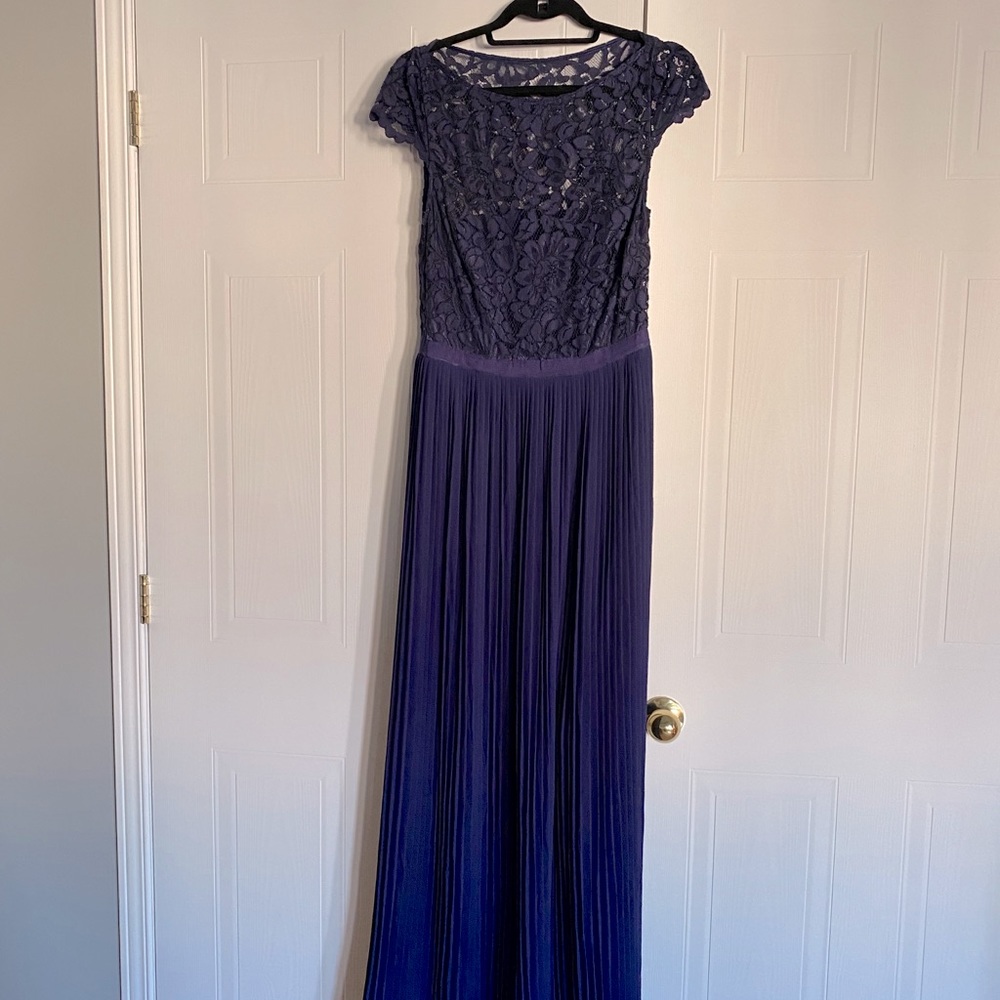 Long blue ruffle dress